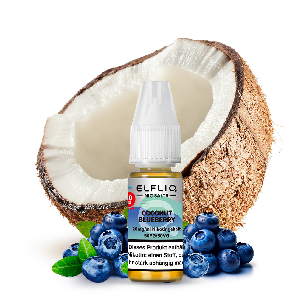 ELFLIQ Coconut Blueberry Nikotinsalz Liquid 10ml – 10mg & 20mg, Verpackung & Flasche, Powered by Elfbar (50PG/50VG)