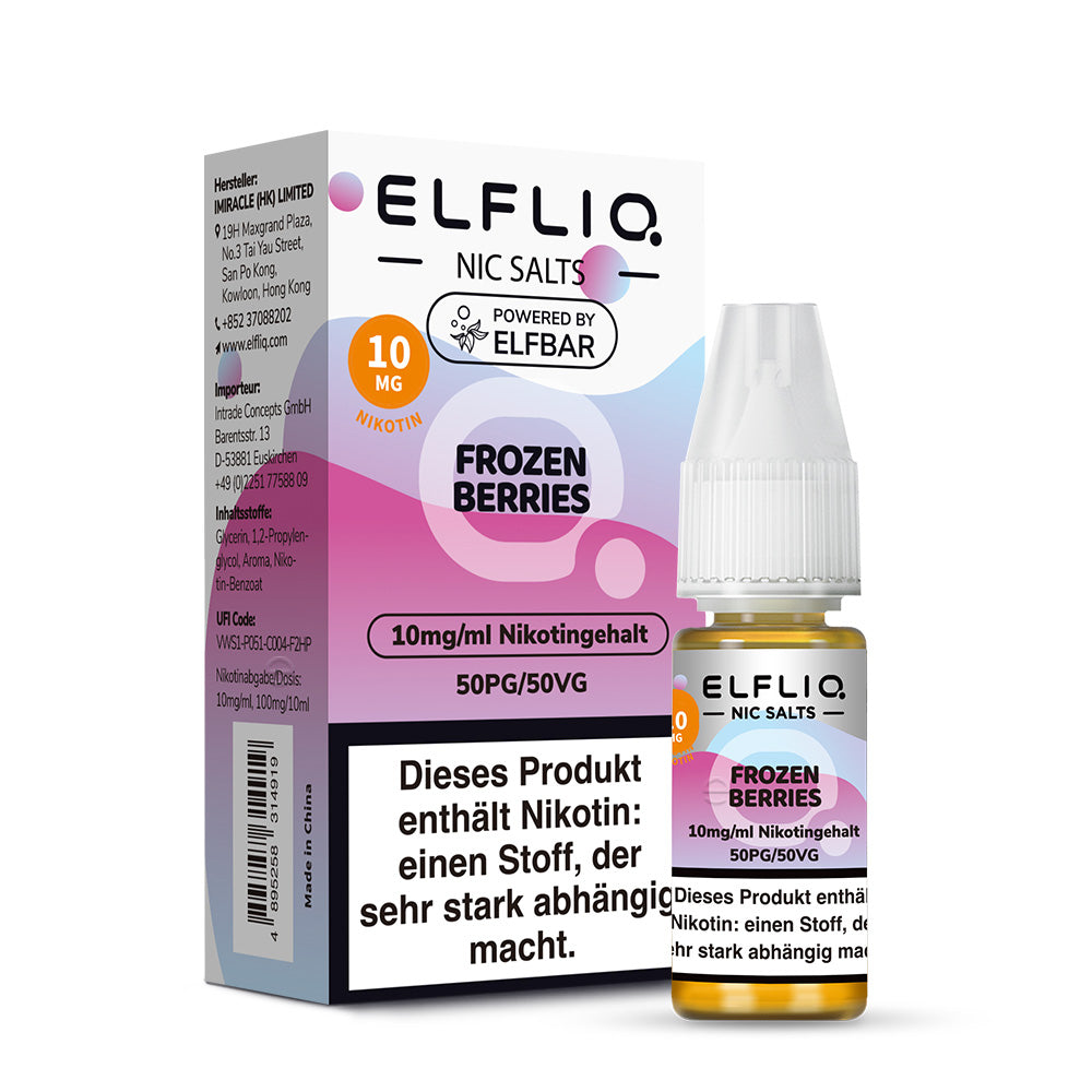 ELFLIQ Frozen Berries Nikotinsalz Liquid 10ml – 10mg & 20mg, Verpackung & Flasche, Powered by Elfbar (50PG/50VG)
