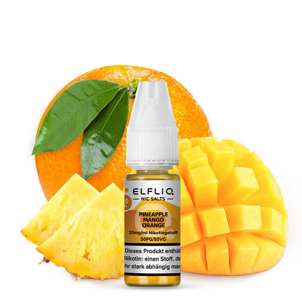 ELFLIQ Pineapple Mango Orange Nikotinsalz Liquid 10ml – 10mg & 20mg, Verpackung & Flasche, Powered by Elfbar (50PG/50VG)