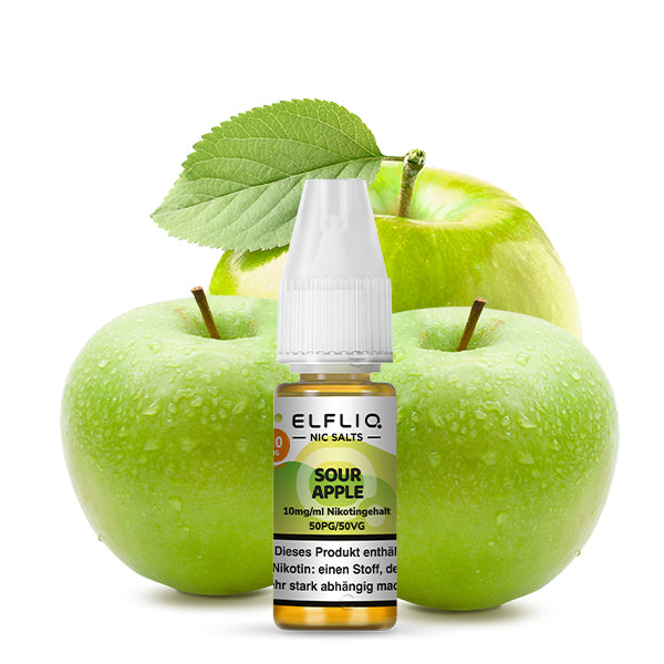 ELFLIQ Sour Apple Nikotinsalz Liquid 10ml – 10mg & 20mg, Verpackung & Flasche, Powered by Elfbar (50PG/50VG)
