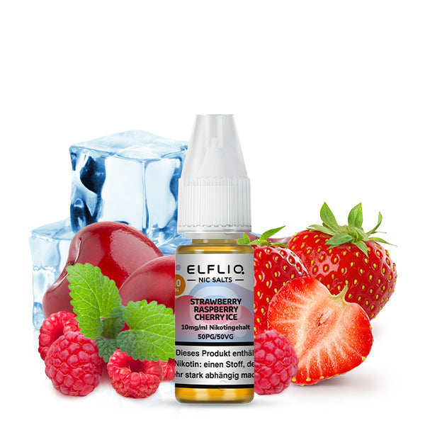 ELFLIQ Strawberry Raspberry Cherry Ice Elfbar Nikotinsalz Liquid 10ml mit Erdbeere, Himbeere & Kirsche mit kühlem Ice-Kick – 10mg & 20mg, Elfbar