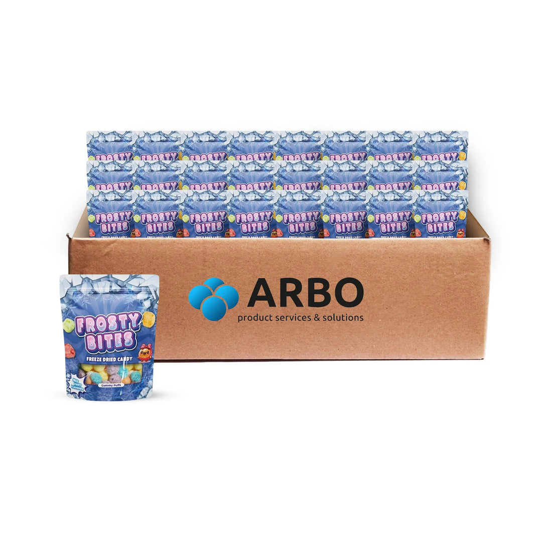 Frosty Bites Freeze Dried Gummy Puffs 50g – 24er Karton Großhandel ArBo Wholesale