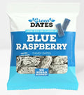 Green Dates Blue Raspberry 90g Beutel von vorne – Datteln mit blauem Himbeergeschmack, vegan