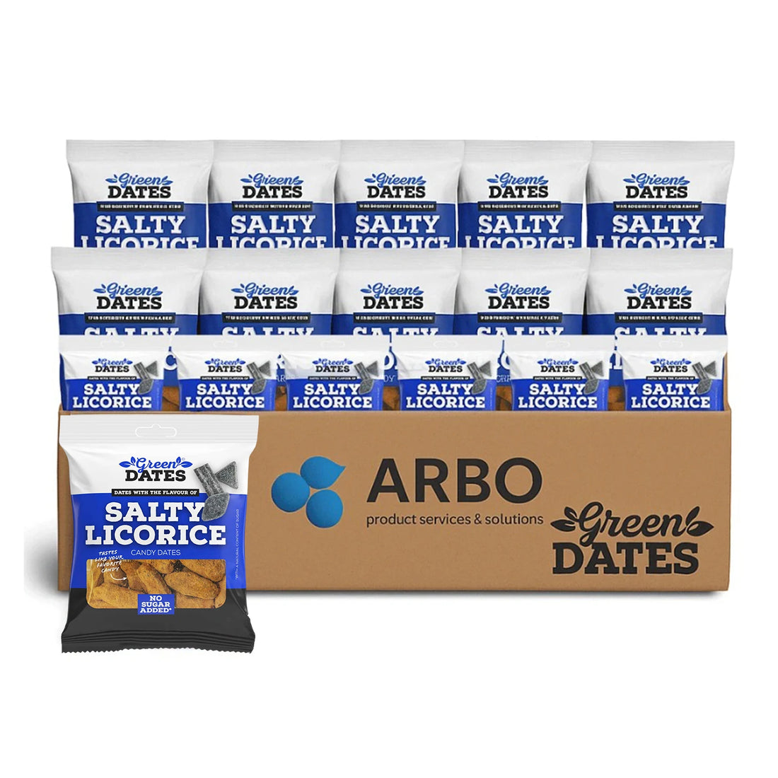 Green Dates Salty Licorice 90g 16er Display – Salzlakritz Datteln Großhandel bei ArBo Wholesale