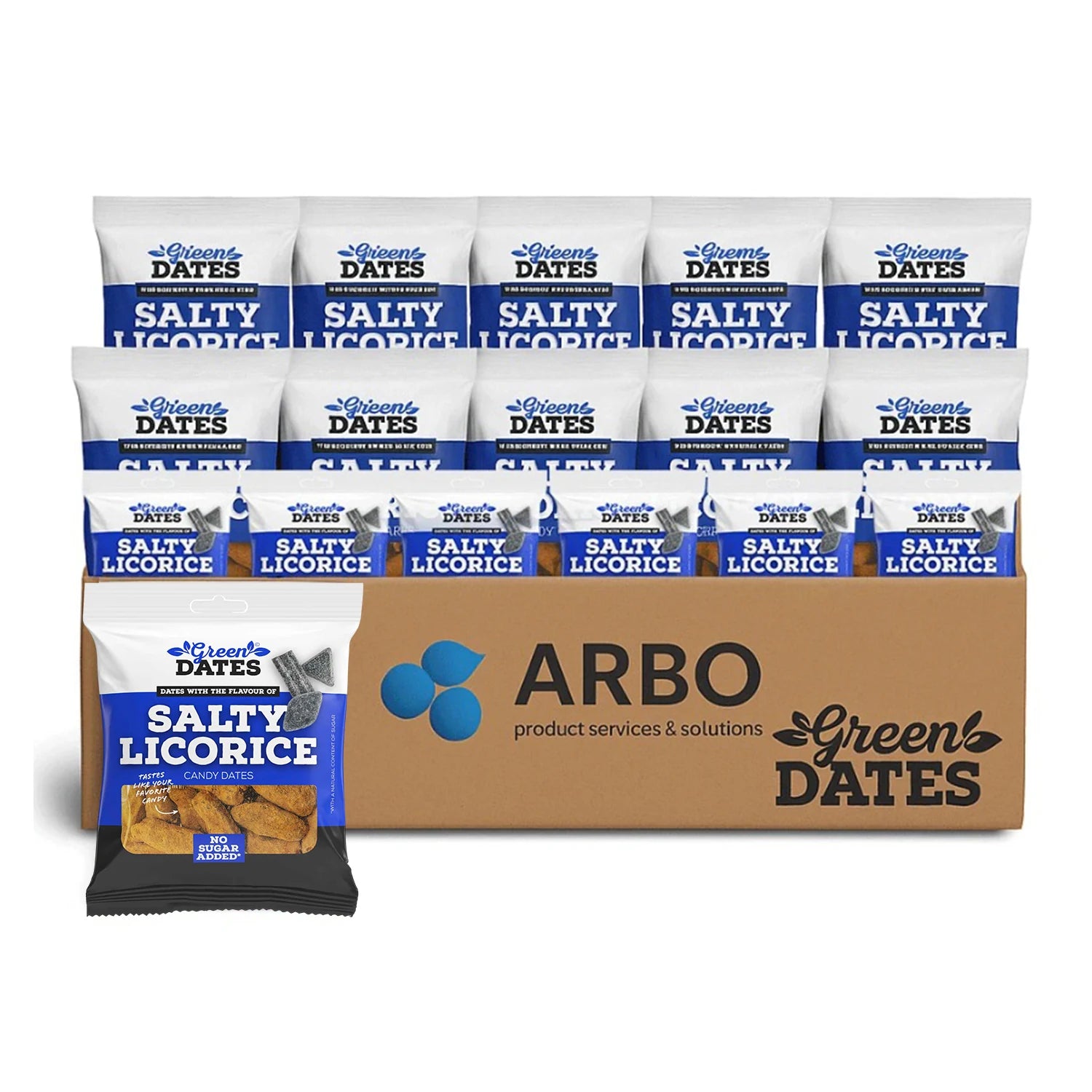 Green Dates Salty Licorice 90g 16er Display – Salzlakritz Datteln Großhandel bei ArBo Wholesale