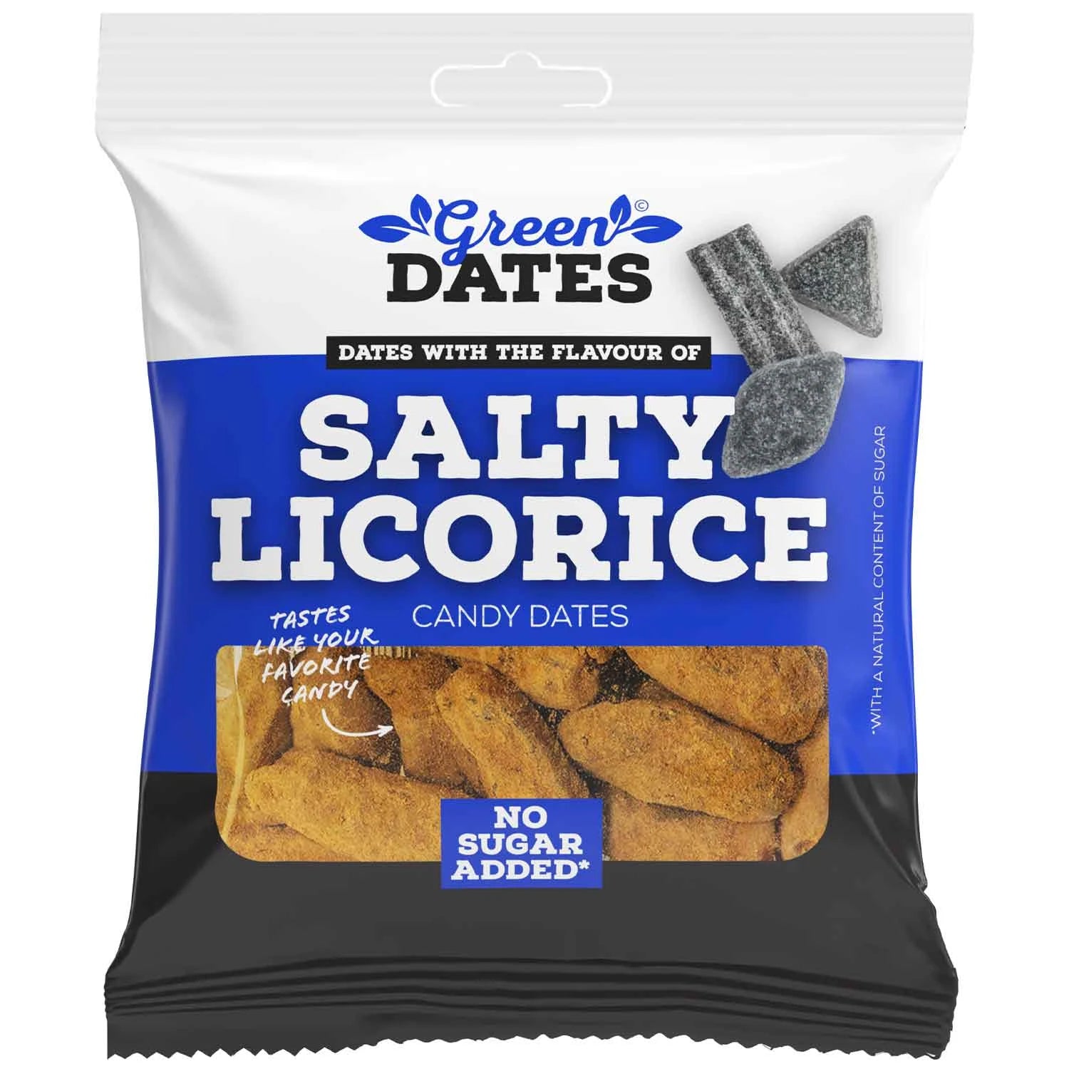Green Dates Salty Licorice 90g – Datteln mit salzigem Lakritz-Geschmack, vegane Nasch-Alternative