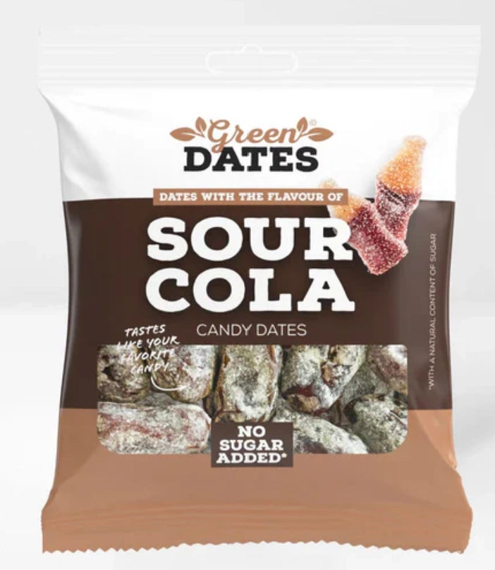 Green Dates Sour Cola 90g – Datteln mit saurem Cola-Geschmack, vegane Nasch-Alternative