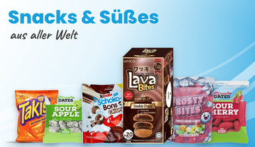 Snacks und Süßigkeiten aus aller Welt – Takis, Green Dates Sour Apple und Sour Cherry, Kinder Schoko-Bons Crispy, Lava Bites, Frosty Bites