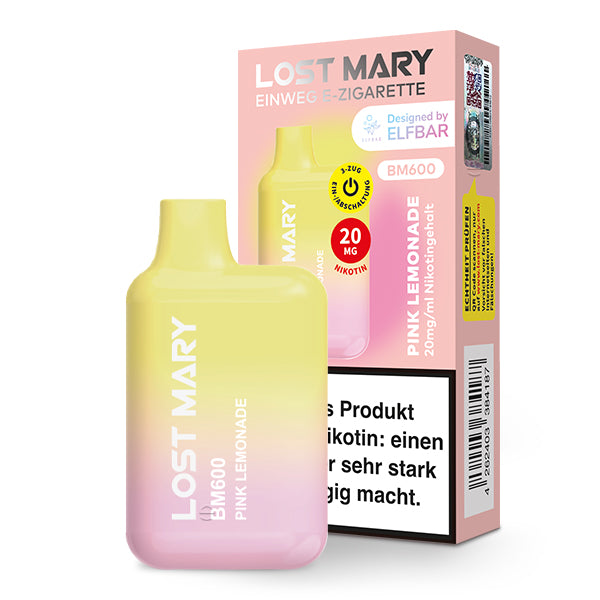 Lost Mary BM600 Pink Lemonade by Elfbar – rosa Limonade Einweg E-Zigarette 20mg Nikotinsalz 600 Züge