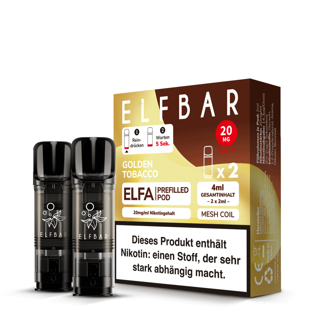 ELFA Pods 2er Pack 20mg Nikotin "Golden Tobacco" - 10er Pack