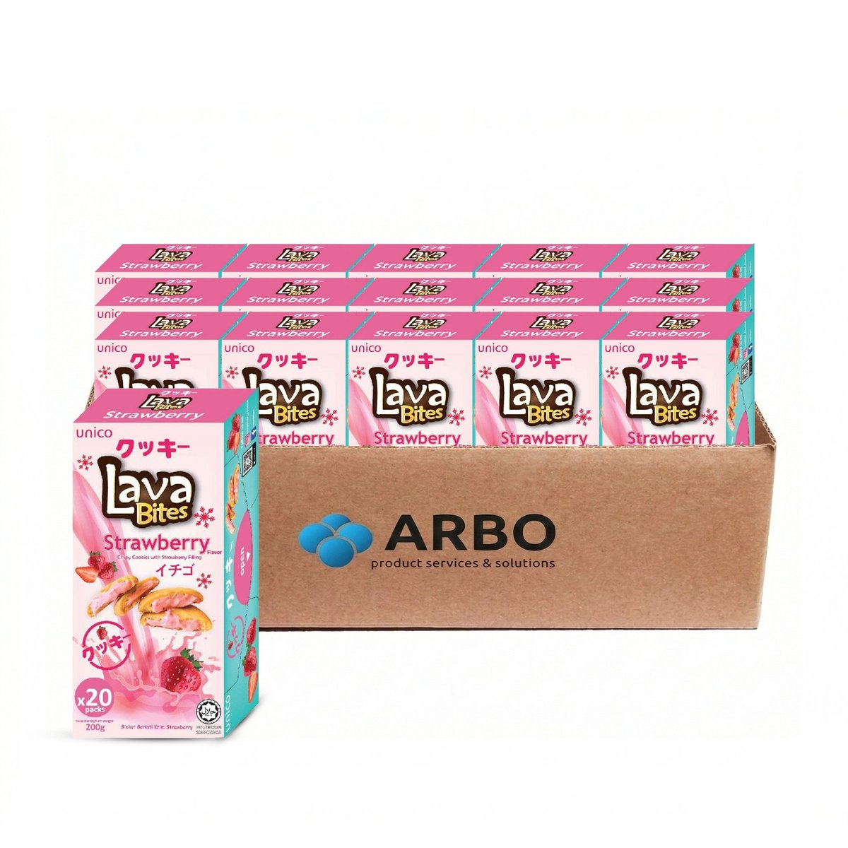Unico Lava Bites Strawberry 200g – Karton 15x200g Erdbeer Lava Cookies halal 20 Stück Großhandel