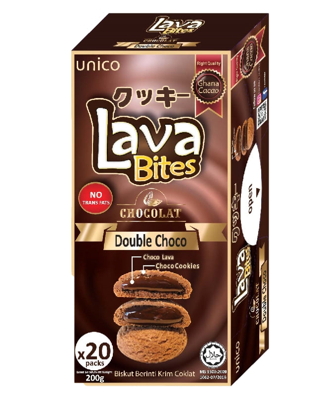 Unico Lava Bites Double Chocolate 200g – 20 Schoko Lava Cookies halal einzeln verpackt